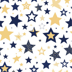 Seamless Pattern of Gold and Blue Stars on a Black Background