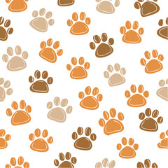 Obraz premium Animal paws pattern cute and colorful background playful dog cat paw print for textile or wrapping paper vector illustration