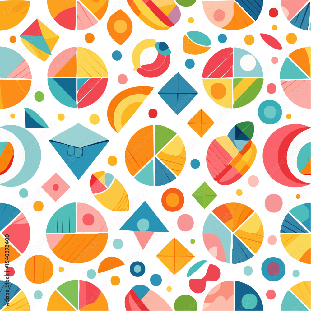 Poster abstract geometric seamless pattern background with colorful shapes on black surface design for wall