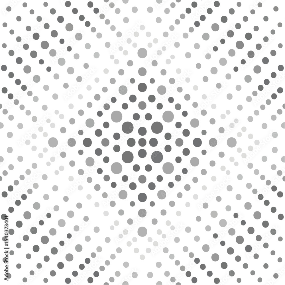 Poster circular halftone pattern in varying sizes creating optical illusion on black background abstract ha