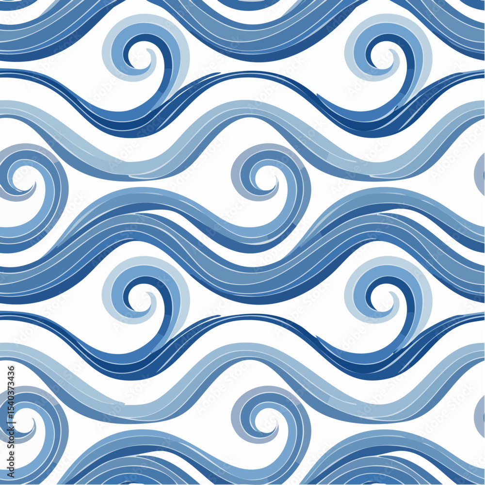 Aufkleber repeating wavy lines pattern with blue swirls for fabric print and textile designs calm ocean vector