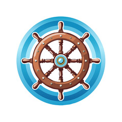 Cartoon ship wheel sailing boat nautical theme illustration with blue background and black backdrop for marine adventure