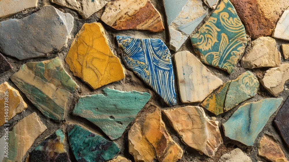 Poster Mosaic of Vibrant Fragments Blending Together to Create an Artistic Display of Color and Texture in a Harmonious Arrangement