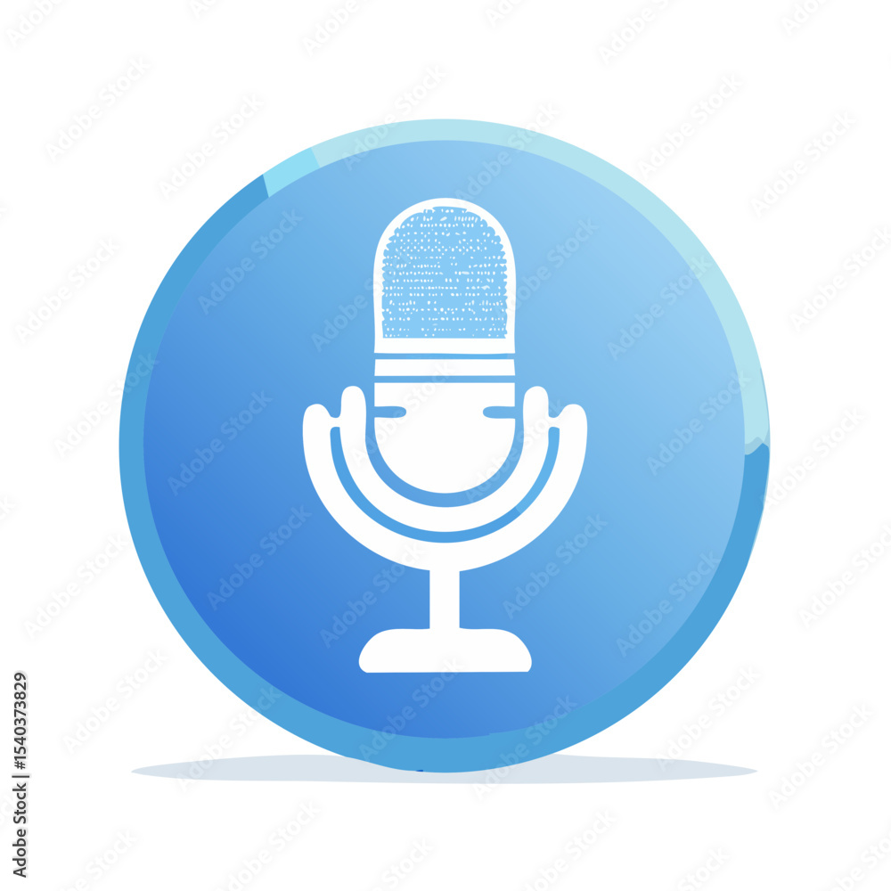 Poster microphone vector icon illustration in blue gradient circle shape for podcast or radio broadcast med