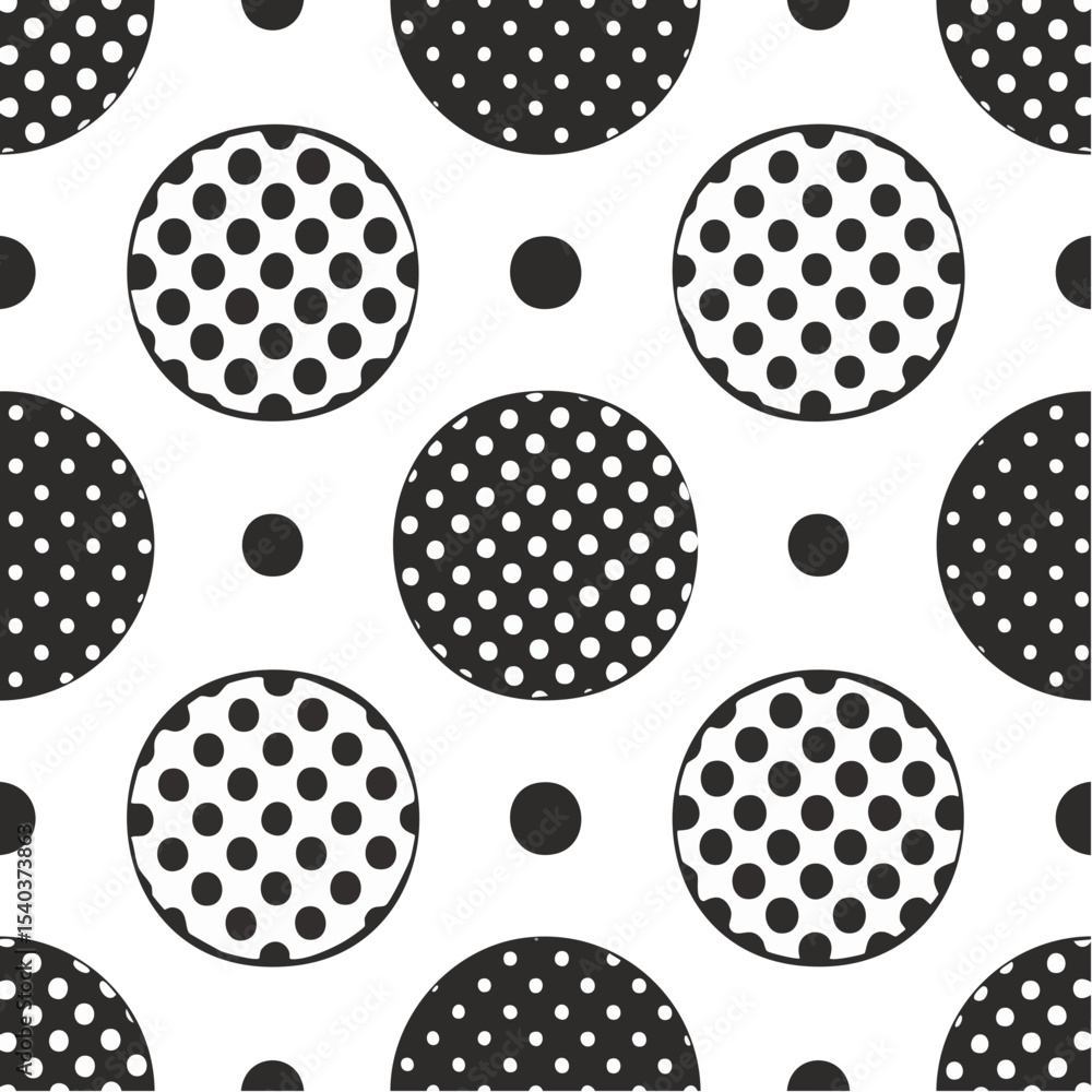 Poster black and white polka dot seamless pattern with circles on a repeating geometric background