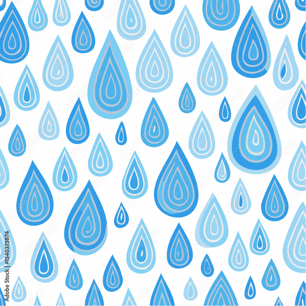 Poster seamless pattern with blue rain drops on white background artistic vector design for textile weather