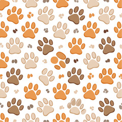 Obraz premium Seamless pattern with paw prints in shades of brown and beige on a black background