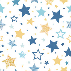 Seamless pattern of hand drawn stars on a black background for wrapping paper or holiday design celestial celebration night sky ornament