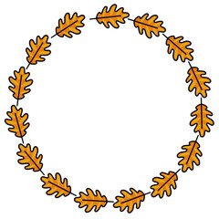 Elegant vector circular frame design featuring a garland of stylized orange oak leaves, perfect for autumnal themes and seasonal designs.
