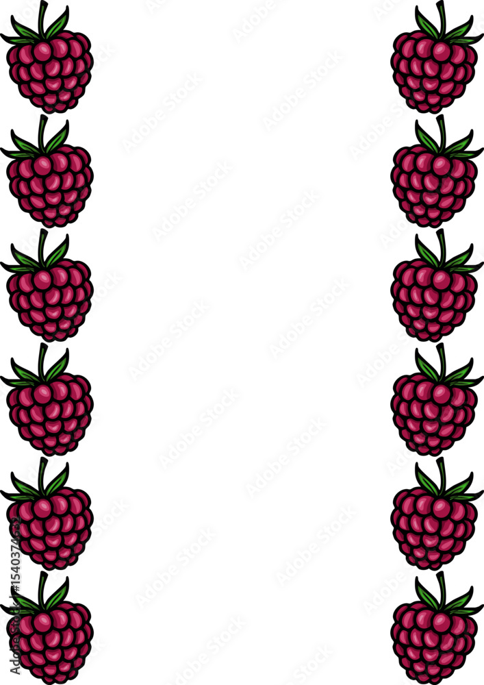Poster a charming vector illustration featuring a vertical border design of meticulously detailed raspberri