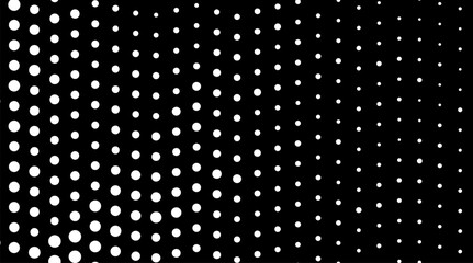 halftone dots. Black dots on white background. using smaller dots for lighter areas and larger ones for darker regions. This pattern will create a dynamic visual texture, perfect for backgrounds