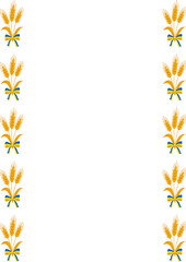 Elegant vector frame design featuring repeating golden wheat stalks tied with blue and yellow ribbons, perfect for invitations or announcements.
