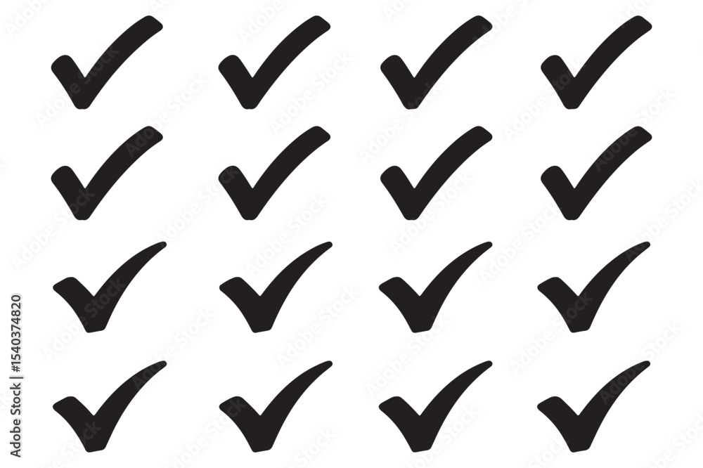 Poster checkmark in circle icon set. checkmark tick icon set. line and glyph check mark.collection of bold 