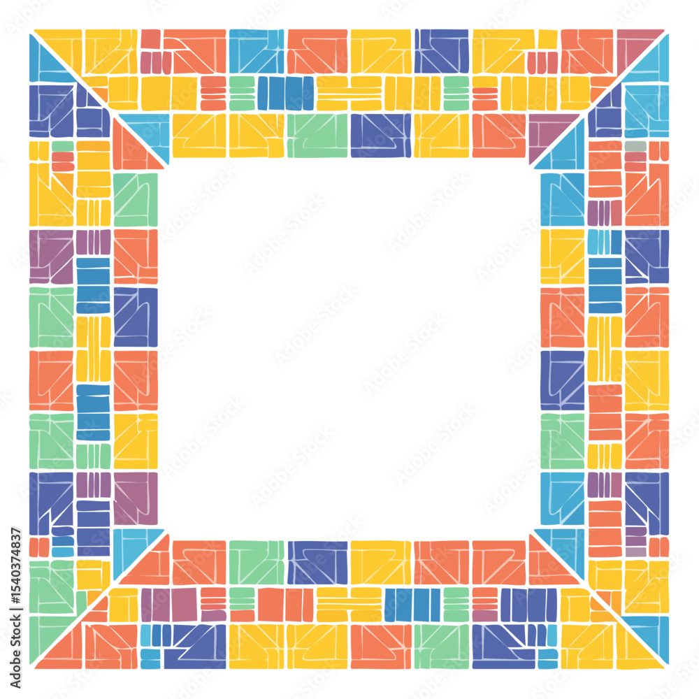 Poster colorful rectangular stone mosaic frame with geometric tile pattern