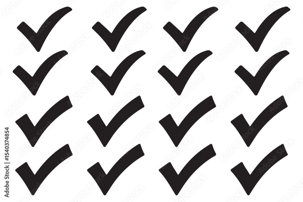 Poster checkmark in circle icon set. checkmark tick icon set. line and glyph check mark.collection of bold 