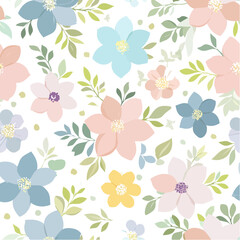 Floral seamless pattern with pastel flowers on dark background for textile or wallpaper delicate nature inspired repeat design