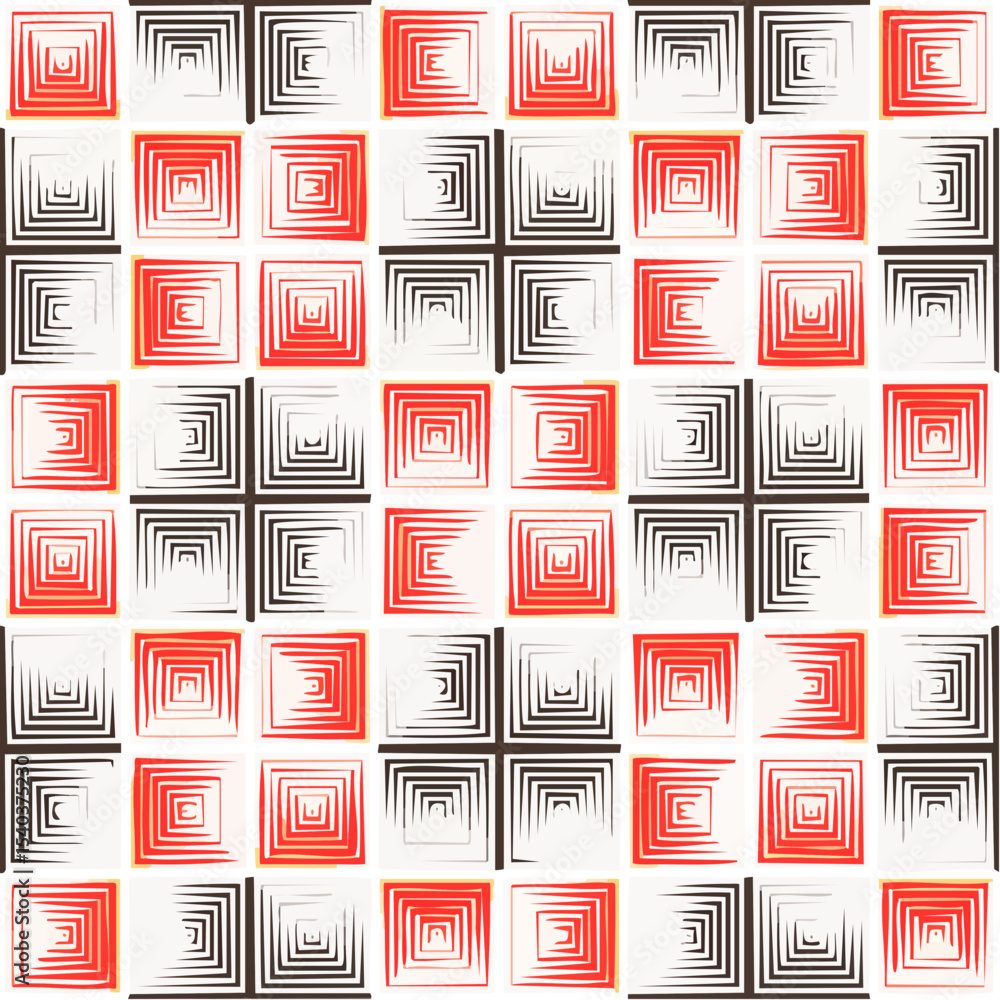 Poster abstract squared pattern with red accents modern square background for textile prints and decorative