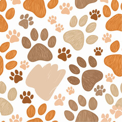 Seamless pattern of animal paw prints on white background playful design brown and beige tones creates fun and whimsical aesthetic ideal for various creative projects