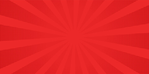 Red comic sunburst effect background with halftone. pop art comic-style vector background. Suitable for templates, sale banners, events, ads, web and pages