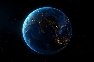 Obraz premium Stunning Night View of Earth from Space, Illuminated Cities and Dark Oceans