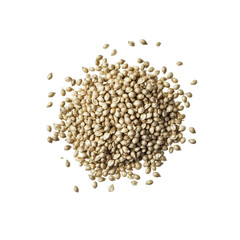 Fototapeta premium Organic White Millet Grains, Close-Up View of Scattered Pile