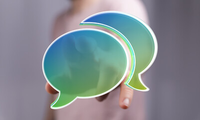 Abstract image of two speech bubbles, representing communication and conversation.