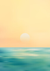 Panoramic seascape. Clear sunset and blue ocean. Beautiful serene background for summer vacation concept