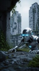 Robot exploring abandoned urban ruins