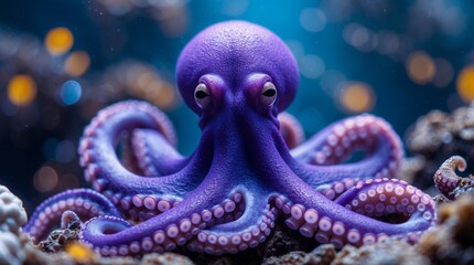 Obraz premium Purple Octopus Underwater with Tentacles Resting on the Seabed