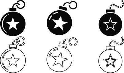 Explosive and Bomb Icons Set. Warning and outline vector