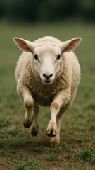 Fototapeta premium Energetic lamb leaping forward.