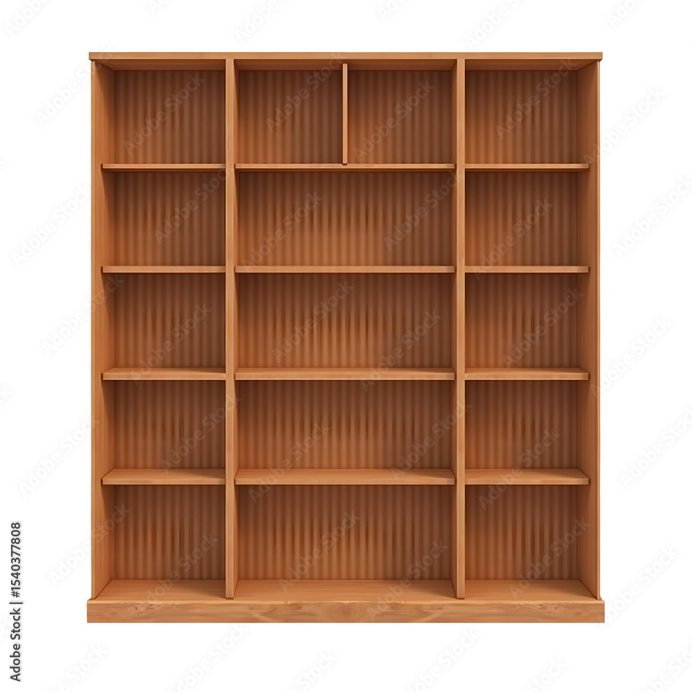 Poster clean empty wooden bookshelf provides ample storage. ready for your creative collection