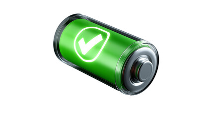 3D Green Battery with Checkmark Symbol