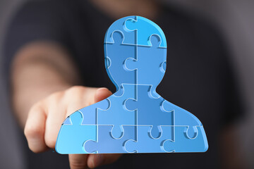 Person Icon made of puzzle pieces.  Ideal for teamwork, solutions, and collaboration.