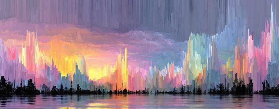 AI artist identity crisis digital portrait, concept-driven AI artist identity crisis artwork for future creative commentary Vibrant abstract landscape at sunset.