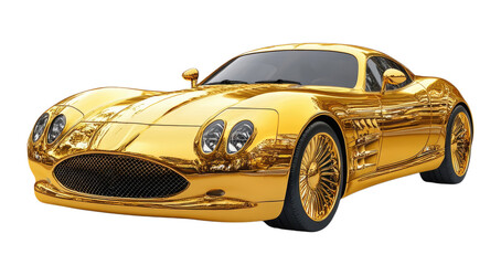 Luxurious golden sports car with sleek design and shiny finish isolated on transparent background, cutout png