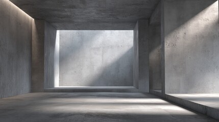 Empty, modern concrete interior with natural light