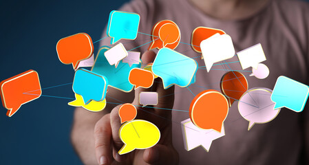 Image of interconnected speech bubbles representing global communication and networking.