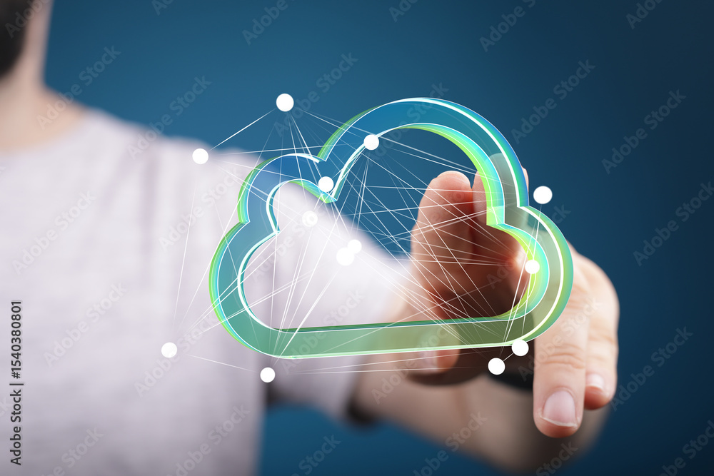Poster Digital cloud network.  Data storage and connectivity concept.