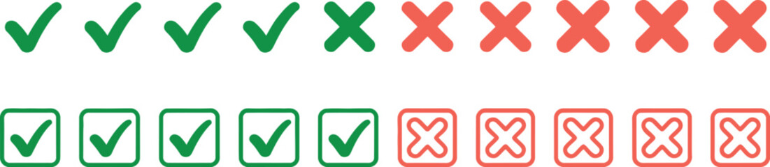 Obraz premium Illustration of green check marks and red x marks in rows on a white background for selection options