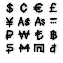 Spray Paint Currency Icons – Graffiti Style with Blood Splatter (Transparent PNG)