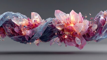 Abstract Floral Arrangement with Crystals and Colorful Background