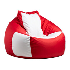 A red and white bean bag chair with a soft, cushioned, and ergonomic design for comfortable seating.