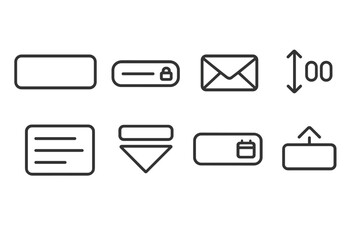 Interactive Form Icons. Line style icons of interactive forms: text input, password field, email input, number stepper, textarea