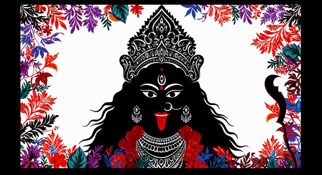 Hindu goddess Kali Maa black silhouette illustration in  white background