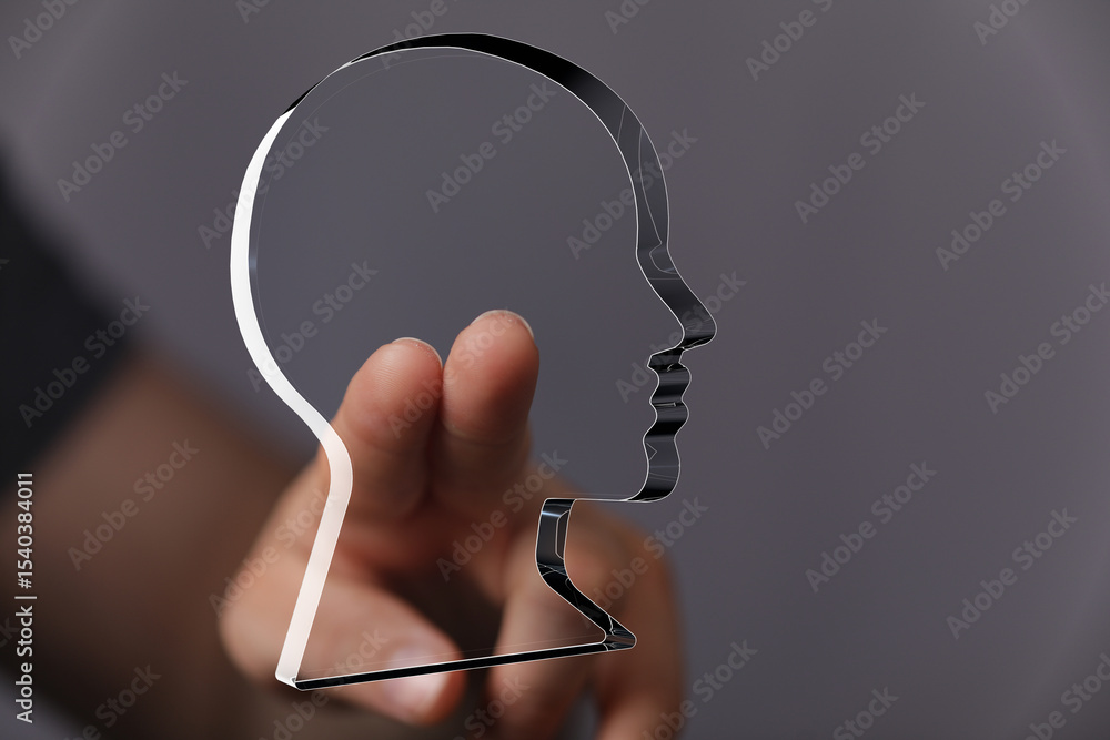 Aufkleber abstract image of a finger interacting with a translucent head outline. ideal for concepts of ai, di