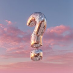 Shiny Metal Question Mark Shaped Balloon Against Soft Sky Background