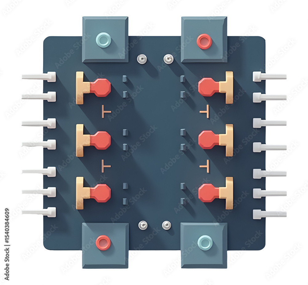Poster modern digital electronic microchip component featuring advanced circuit board design