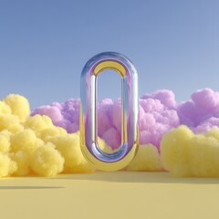 Colorful Metallic Number Zero with Dreamy Clouds and Soft Background