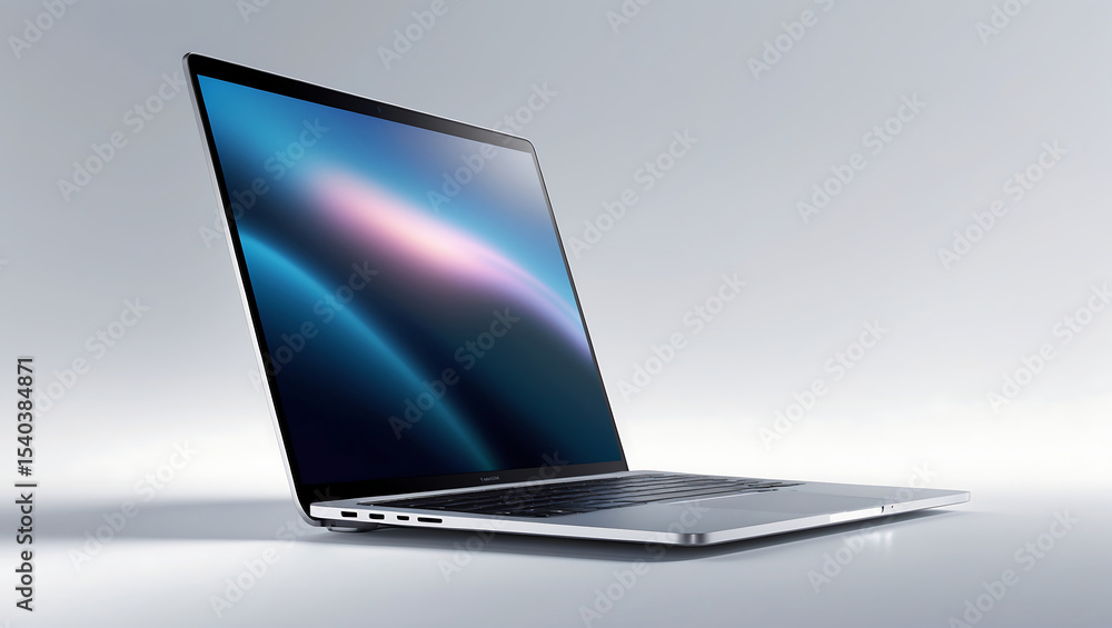 Poster modern silver laptop computer displaying gradient screen on a white background